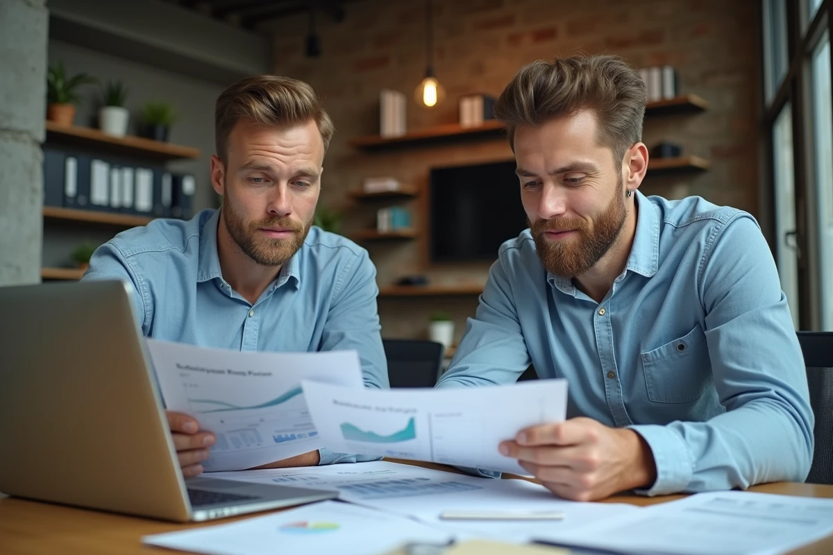 Deux comptables discutent de rapports dans un espace de coworking