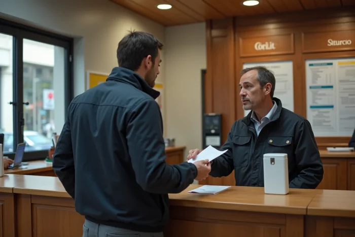 Homme déposant un courrier de changement d'adresse au guichet d'un bureau de poste