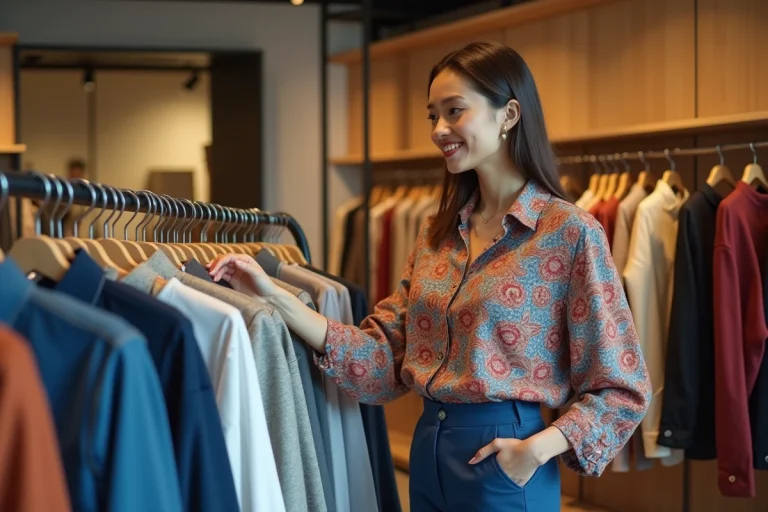 Femme stylée dans une boutique de mode tendance