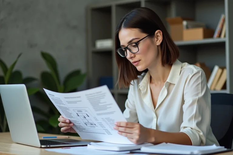 Femme concentrée examinant un diagramme de structure docx