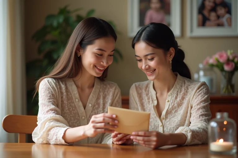 Femme et fille élégantes lors d’un dîner familial