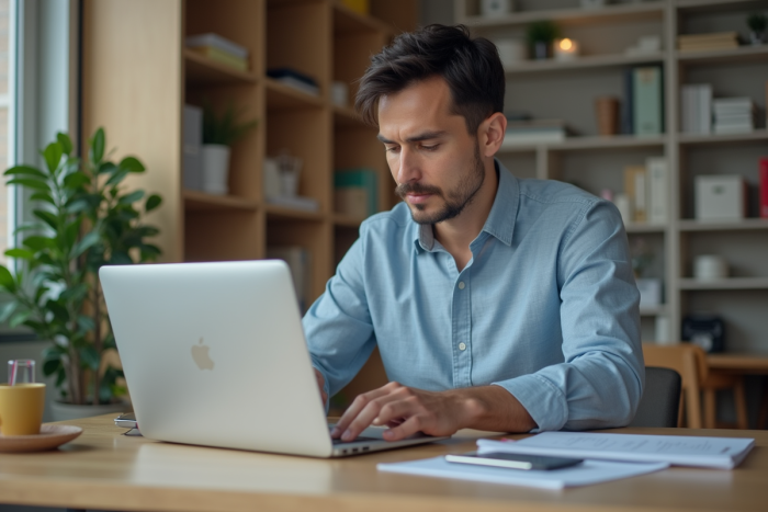 Homme en bureau sécurisé utilisant un token pour se connecter