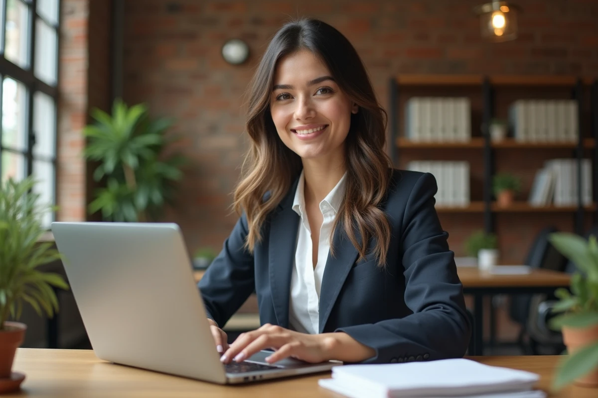 Jeune femme entrepreneure travaillant sur son ordinateur