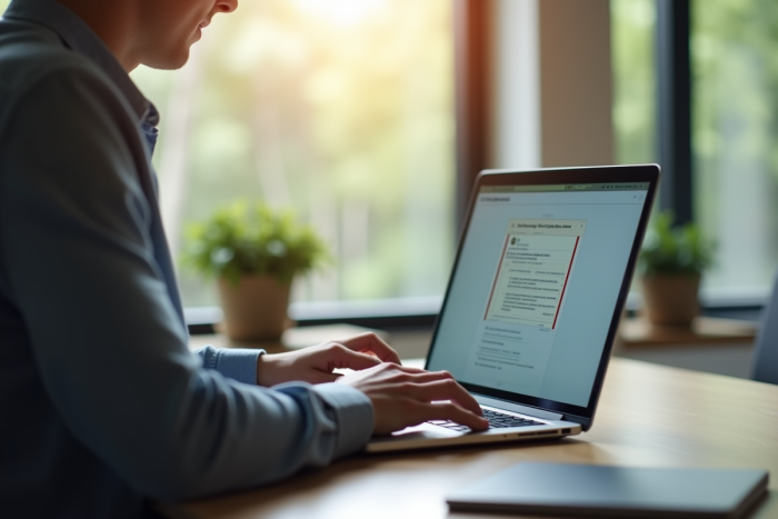 Personne travaillant sur un ordinateur avec boîte Hotmail affichée